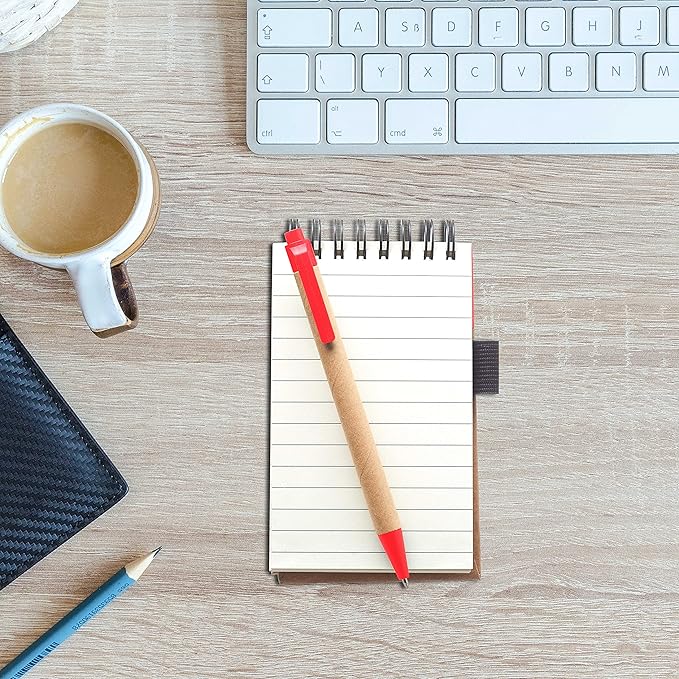 DISCOUNT PROMOS 50 Recyclable Spiral Small Notebooks Pack - Customizable Text, Logo - 60 Lined Pages - Red-DeskLoop Office