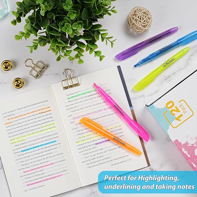 Highlighters Bulk, 120 Pack 6 Assorted Colors No Bleed Chisel Tip Highlighter Markers for Teacher Students, Classroom Must Have, School Office Supplies for Adult Kids-DeskLoop Office