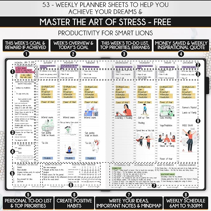 Hourly Planner - Undated Daily, Weekly & Monthly Planner with Budget Section | A 12 Month Journey to Increase Productivity & Happiness | Life Organizer & Gratitude Journal - Vertical Format-DeskLoop Office