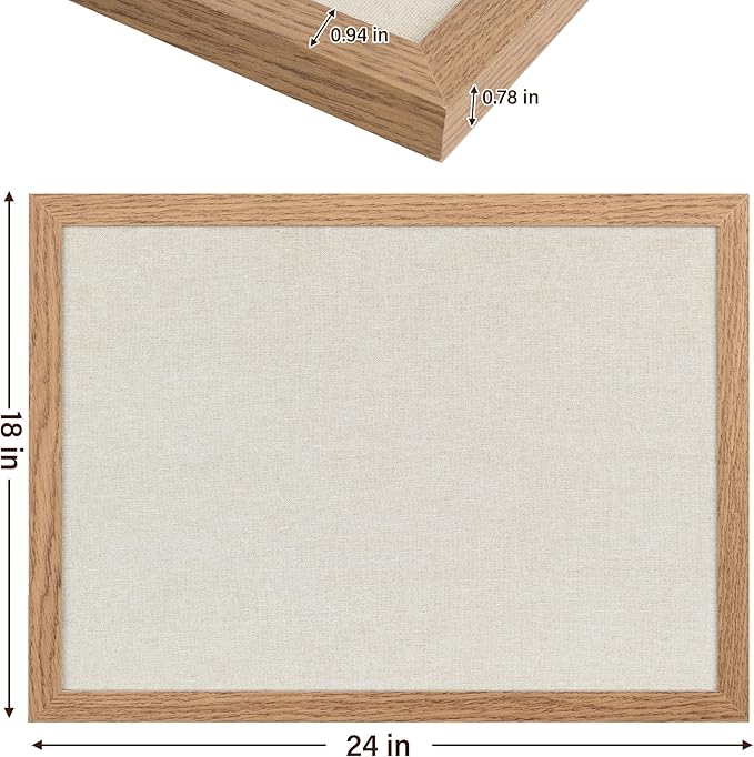 Cork Board Bulletin Board 18" x 24", Large Linen Corkboards with Frame for Walls, Cute Picture Display Pin Board Vision Board for Room School Office Bedroom 20 Pushpins Carbonized Black-DeskLoop Office