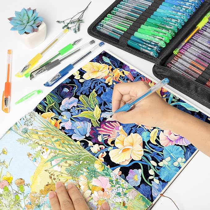 Glitter Gel Pens with Case for Adult Coloring Books, 100 Color Glitter Pen Set 30% More Ink Neon Glitter Gel Marker for Journaling Crafting Doodling Drawing-DeskLoop Office