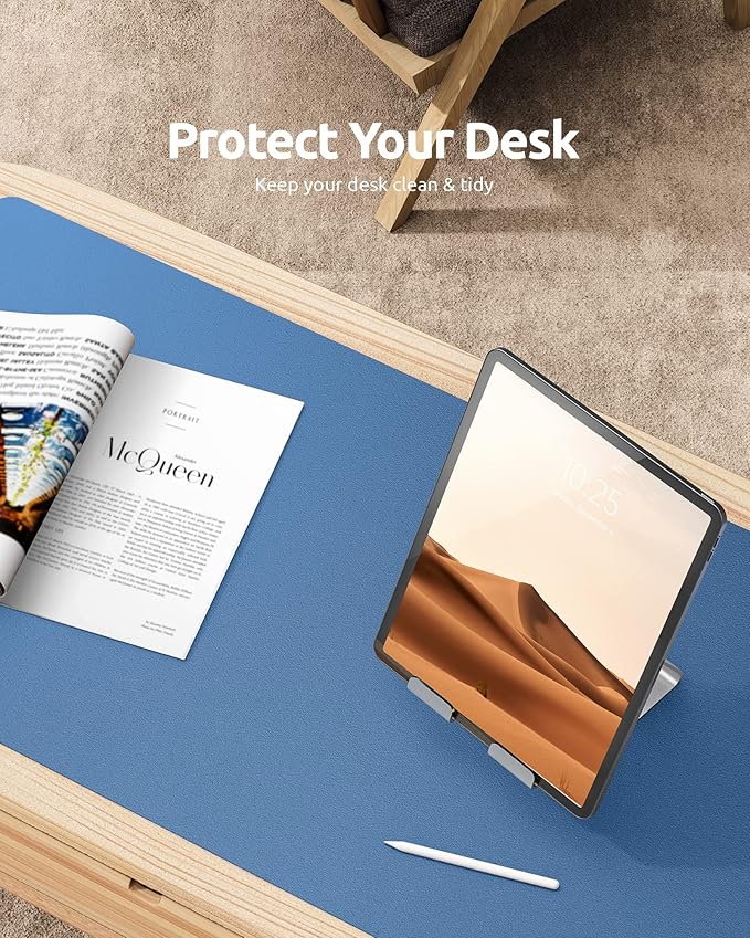 YSAGi Leather Desk Protector, Office Mat, Large Mouse Mat, Non-Slip PU Leather Blotter, Laptop Desk Pad, Waterproof Writing Pad for Office and Home (Sea Blue, 23.6" x 13.8")-DeskLoop Office