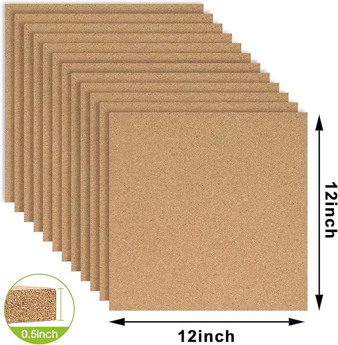 AKTOP Cork Board Bulletin Board 12x12, 1/2" Thick Cork Board Tiles 12 Pack, Small Square Pin Board for Wall, Self Adhesive Corkboards with 120 Push Pin Wood Clips for School, Home & Office-DeskLoop Office