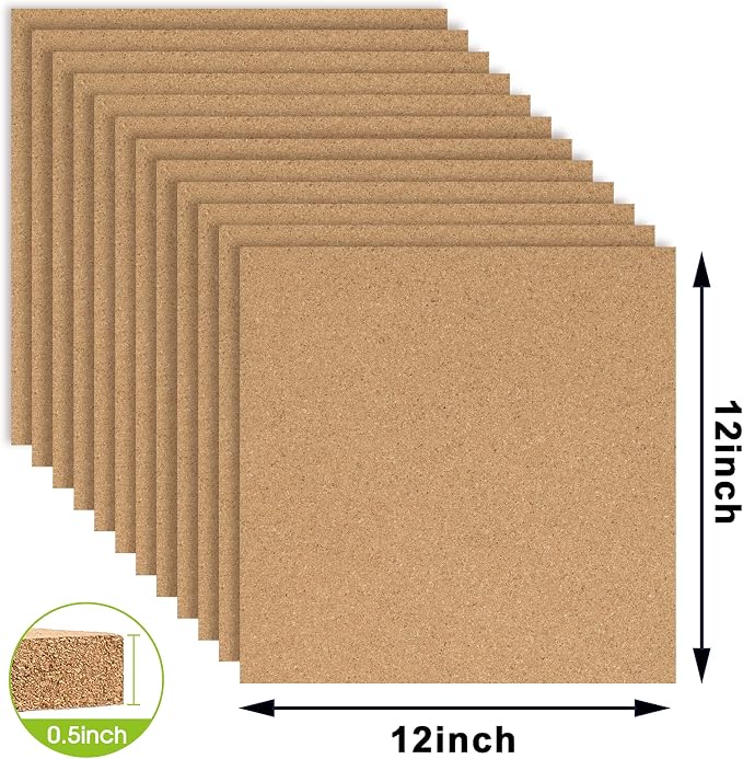 AKTOP Cork Board Bulletin Board 12x12, 1/2" Thick Cork Board Tiles 12 Pack - Image 8