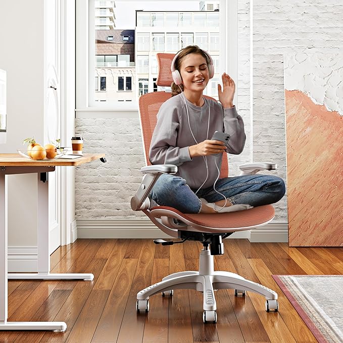 GABRYLLY Ergonomic Office Chair, High Back Home Desk Chair with Headrest, Flip-Up Arms, 90-120° Tilt Lock and Wide Cushion, 400LBS Mesh Chairs for Man Woman, White Task Chair(Orange,GY01WOR)-DeskLoop Office