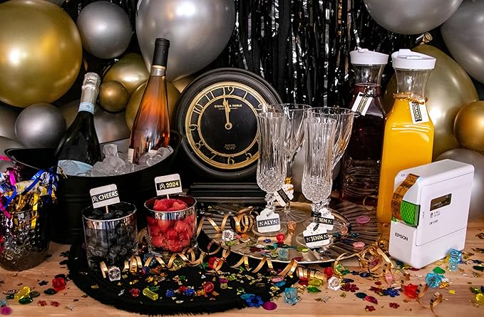 Epson LABELWORKS 218BMETGPX Genuine PET (Polyester) Tape Cartridge - Black on Metallic Gold Designer Craft Label Maker Tape - 3/4" (18MM) Wide, 30'-DeskLoop Office