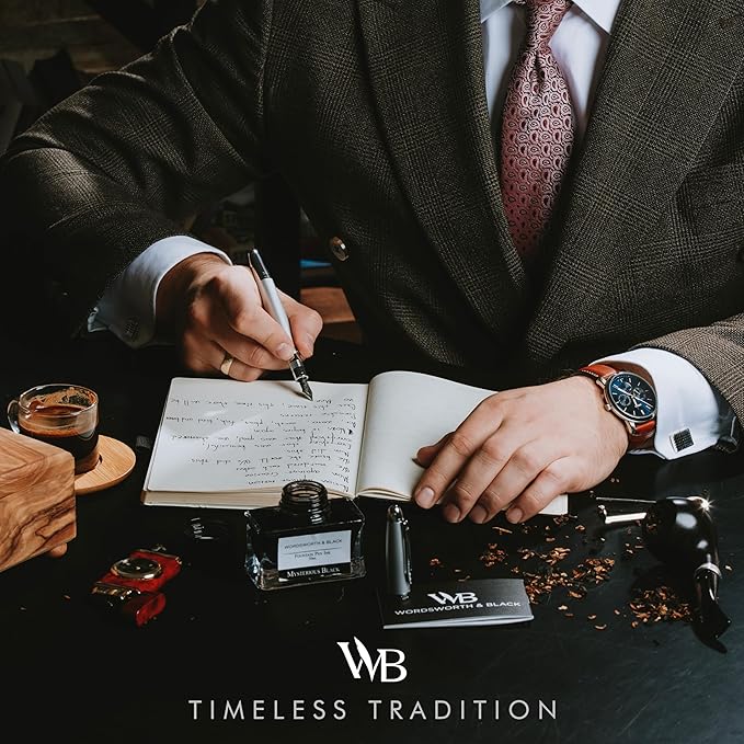 Wordsworth & Black Majesti Fountain Pen-(Silver), Luxury Case, 24K Gold Finish; 18K Gilded Medium Nib- Ink Cartridges, Refillable Ink Converter-Calligraphy Pen-Best Business Gift Set for Men & Women-DeskLoop Office