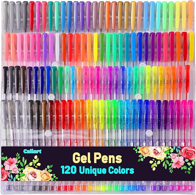 120 Color Gel Pens, 40% More Ink Fine Point Colored Pens, Neon Glitter Gel Pens for Adult Coloring Book, Drawing, Doodling, Scrapbook, Journaling, Sparkle Pen Gift for Kids-DeskLoop Office