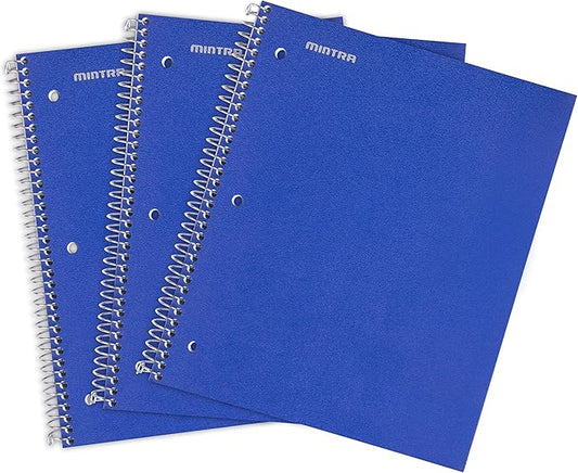 Mintra Office Durable Spiral Notebooks, 1 Subject, (Blue, Wide Ruled 3 Pack), 100 Sheets, Poly Pocket, Moisture Resistant Cover, Strong Chipboard back, For School, Office, Business-DeskLoop Office