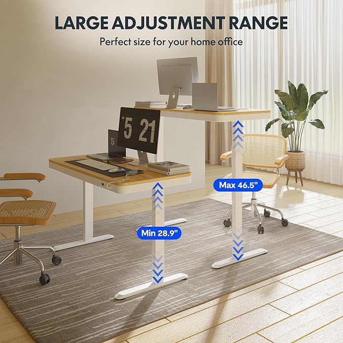 FLEXISPOT Comhar Electric Standing Desk with Drawers Charging USB Port, Height Adjustable 48" Whole-Piece Quick Install Home Office Computer Laptop Table with Storage (Maple Top + White Frame)-DeskLoop Office