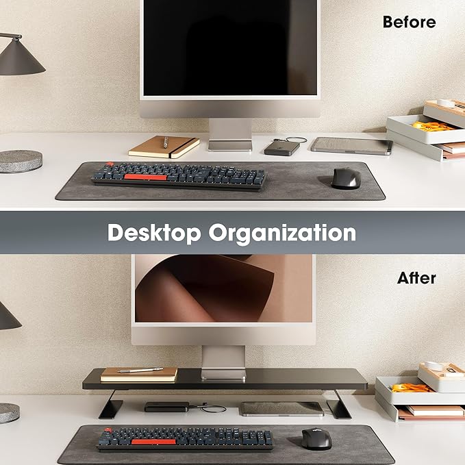 Fenge Monitor Stand Riser, Desk Top Shelf for 2 Monitors, Computer Stands for Desk, Wood & Steel Desktop Riser for Laptop, PC, Printer-DeskLoop Office