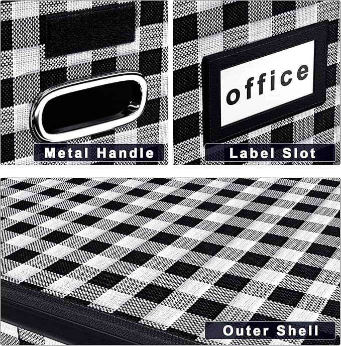 Huolewa Decorative Collapsible File Storage Organizer Boxes with Lids, Hanging Filing & Storage Boxes for Office/Decor/Home, Filing System for File and Folders Storag - (Black & White Lattice)-DeskLoop Office