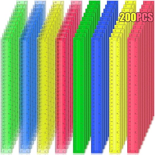 200 Pcs Rulers Bulk, 12 Inch Plastic Assorted Color Clear Rulers with Inches Centimeters Millimeter. Measuring Drawing Tool for Kids, Ideal Back to School Classroom Office Home Supplies-DeskLoop Office