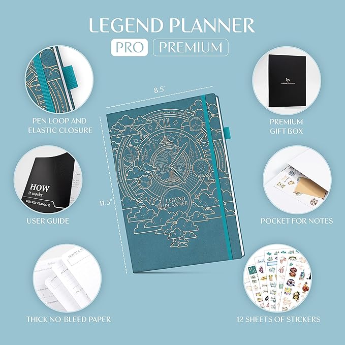 Legend Planner PRO Premium – Large Undated Weekly, Monthly & Budget Planner with Habit Tracker – Life Organizer for Time & Task Management, Goal Setting & Productivity – A4 size (Dark Teal)-DeskLoop Office