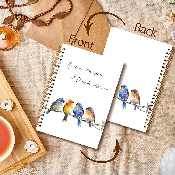 Christian Bird Sparrow Notebook Journal, Rustic Spring Bird Spiral Notebook, Sparrow Watching Notebooks Gifts for Birds Lovers Women Men, Birds Themed School Office Supplies, 6x8.2In-DeskLoop Office