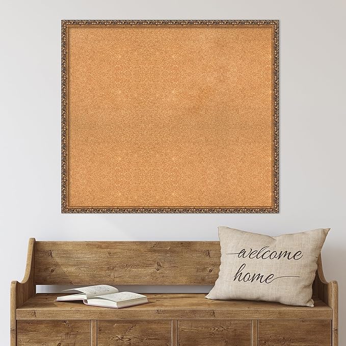 Amanti Art Natural Cork Board for Wall, 32x36 Vision Board with Bronze Frame, Large Corkboard Office Decor for Home Organization, Traditional Corkboard Pinboard to Display Items for Home Organization-DeskLoop Office