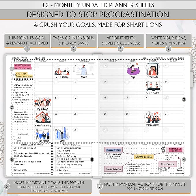 Life Planner - Undated Daily, Weekly & Monthly Planner with Budget Section | A 12 Month Journey to Increase Productivity & Happiness | Life Organizer & Gratitude Journal - Horizontal Format-DeskLoop Office