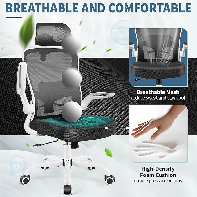 FelixKing Ergonomic Office Chair, Headrest Desk Chair with Adjustable Lumbar Support, Home Office Swivel Task Chair with High Back and Armrest, Adjustable Height Gaming Chair (White)-DeskLoop Office