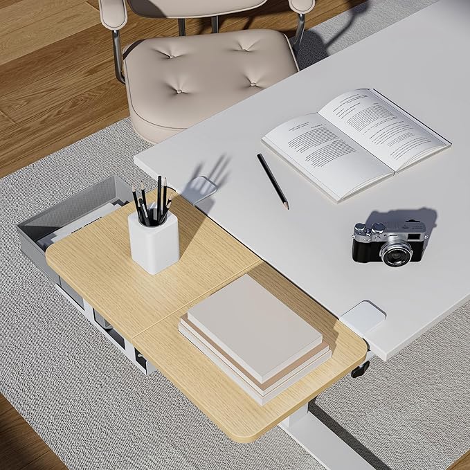 Desk Extender Tray, 24" x 12" Clamp On Desk Shelf, Desk Extension with Storage Drawer, Table Desk Arm Rest, Clamp On Keyboard Tray for Office and Home, Workstation Organizer, Medium, Wood-DeskLoop Office