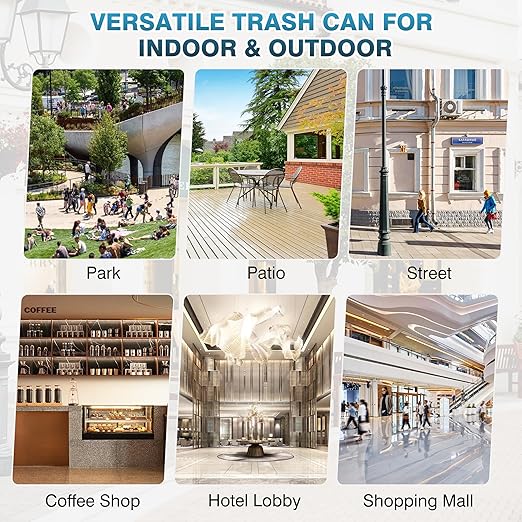 IRONWALLS Indoor/Outdoor Trash Can with Lid, Heavy Duty Steel Garbage Can with Removable Bin, Locking Lid, 16”x16”x35.4” Dual Sided-Open Commercial Trash Can Large for Patio, Backyard, Office, Black-DeskLoop Office