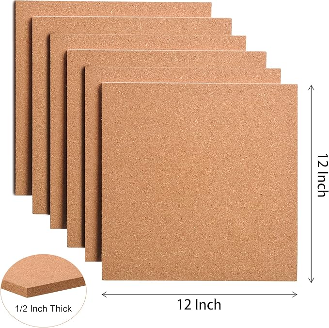 SUNGIFT Cork Board 12"x12" - 1/2" Thick Square Bulletin Boards 12 Pack Cork Tiles with 100 PCS Push Pins Mini Wall Self-Adhesive Corkboards Tiles for Wall-DeskLoop Office