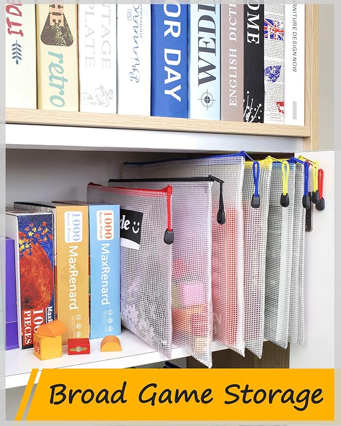 SUNEE Plastic Mesh Zipper Pouch 11x16 in (8 Colors, 24 Packs),Extra Large Water-Resistant Zip Bag for School Office Supplies, Puzzles & Games Organizing Storage