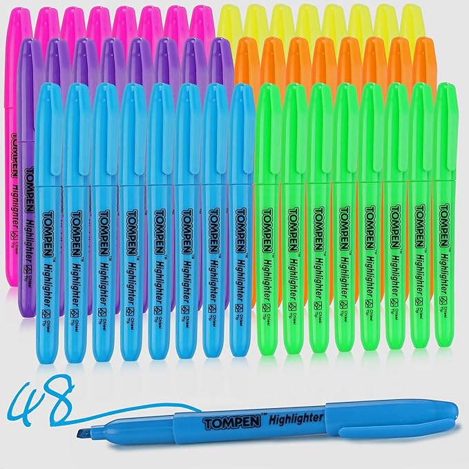 Highlighters Bulk 48 Pack – 6 Assorted Colors Chisel Tip High lighter Marker Set for School,Office,Bible Study, Journaling – Smear-Free,Quick Dry Ink Fluorescent Pens for Teachers & Students-DeskLoop Office