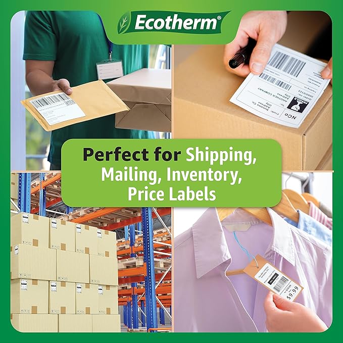 2.25" x .75" Thermal Labels | 4 Rolls | 7120 Labels | fits Zebra, Munbyn, Rollo, Godex, Arkscan, iDPRT, Offnova Thermal Label Printers and More | Blank White Adhesive Stickers by Ecotherm-DeskLoop Office