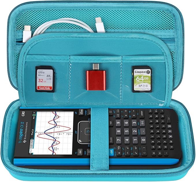 BOVKE Graphing Calculator Carrying Case for Texas Instruments TI-Nspire CX II CAS/CX II/CX/CX CAS Calculator and More - Mesh Pocket for USB Cables and Other School Supplies, Turquoise-DeskLoop Office