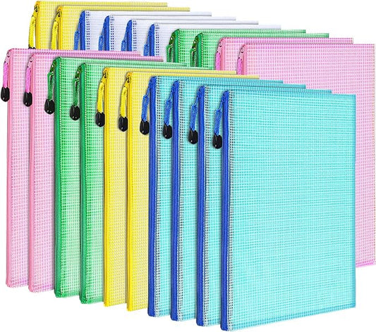 LEOBRO 20PCS Zipper Pouch, A4 Mesh Zipper Pouch Bags, Waterproof Bag, Mesh Bags for Classroom Organization, Toy Storage, School Supplies, Travel Essentials, File Jackets & File Pockets-DeskLoop Office
