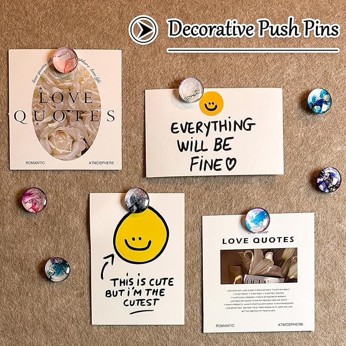 24Pcs Push Pins,Decorative Push Pins for Bulletin Board,Thumb Tacks for Cork Board, Cork Board Thumbtacks, Decorative Thumb Tacks for Class Organisation,Home,Office Decor(Marble Pattern)-DeskLoop Office