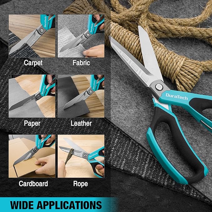 DURATECH 10" All-Purpose Heavy Duty Scissors, Stainless Steel Utility Scissors with Ergonomic Handle, Industrial Shears for Carpet, Leather, Fabric, and Household Use-DeskLoop Office