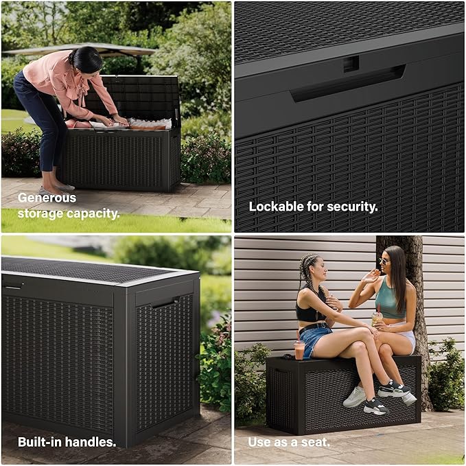 100 Gallon Outdoor Storage Box Waterproof Lockable Resin Deck Box Large, Patio Storage Bin for Pool Accessories Cushion Furniture, Garden Tools, UV-Resistant Outside Delivery Black-DeskLoop Office
