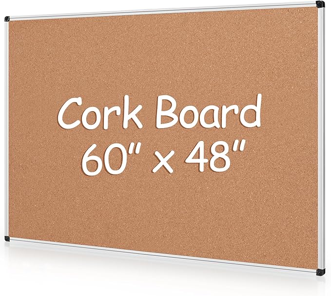 Board2by Extra Large Cork Bulletin Board 60" X 48", Silver Aluminum Framed 5'x4' Corkboard for Wall, Wall Mounted Notice Pin Board with 18 Push Pins for School, Home & Office-DeskLoop Office
