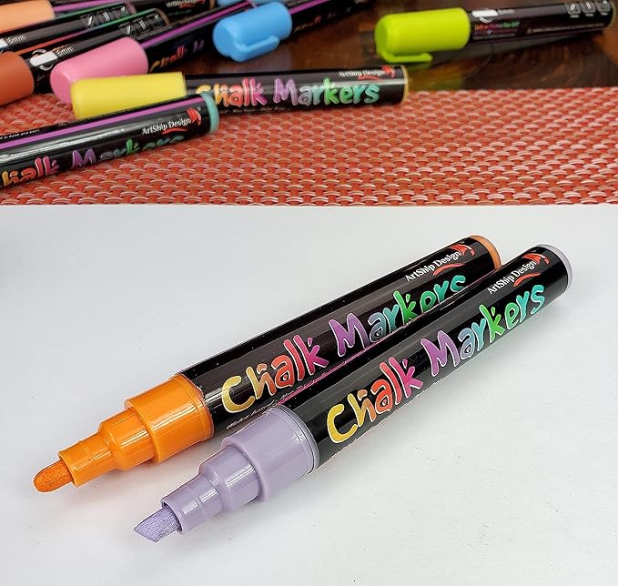 ArtShip Design 14 Vintage Colors Chalk Markers - Reversible Medium Tip Liquid Chalk Pens Wet Erasable - Menu Boards, Glass, Windows, Whiteboards, Classrooms, Mirrors, Chalkboards, Plastic, Metal-DeskLoop Office