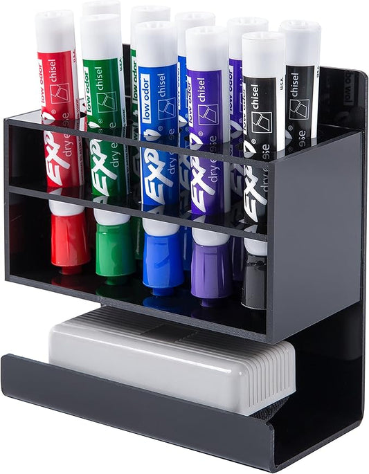 MyGift Dry Erase Marker Holder 10 Slots Whiteboard Marker Holder for Wall Dry Erase Eraser Holder Wall Mount Black-DeskLoop Office