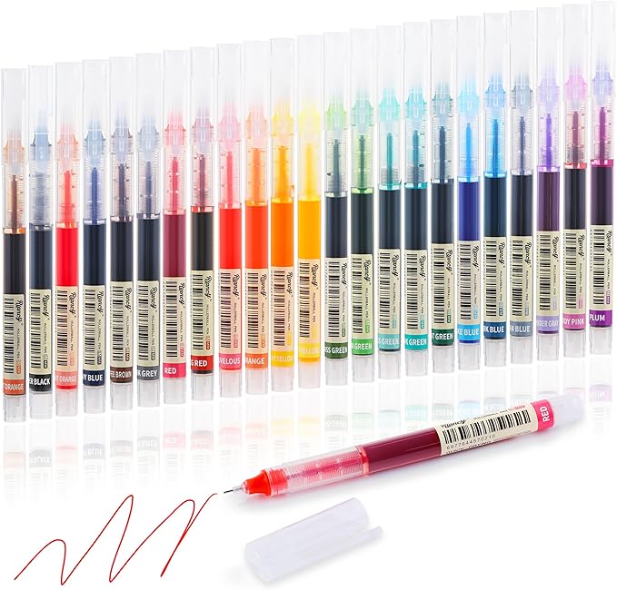 RIANCY Liquid Ink Rollerball Gel Pens, 0.5mm Extra Fine Point Tip, 24ct Assorted Colors, Smooth Writing No Smear No Bleed, Vibrant for Journaling, Drawing, Sketching, School Notes & Art Supplies-DeskLoop Office