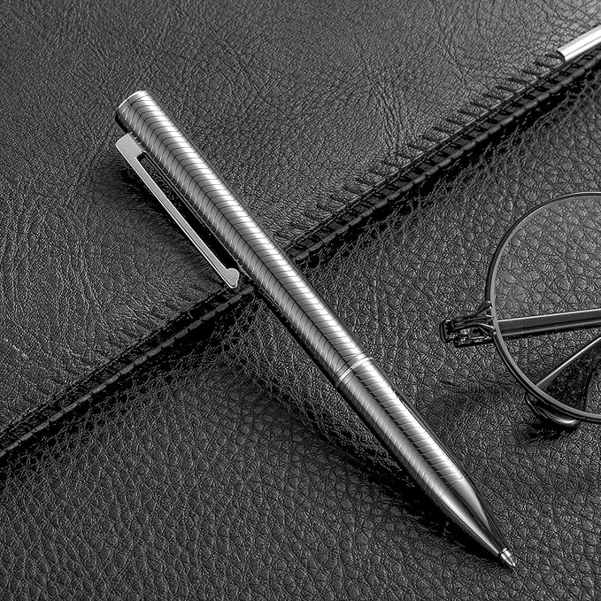 Ballpoint Pen with Gift Box for Men Women,Luxury Stainless Steel Retractable Pen Executive Home Office Use, and 2 Extra Refills Black Ink 1.0mm B2 (Dark Gray)-DeskLoop Office