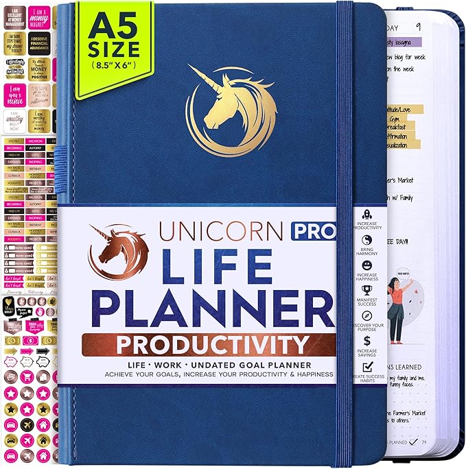 Life Planner - Undated Daily, Weekly & Monthly Planner with Budget Section | A 12 Month Journey to Increase Productivity & Happiness | Life Organizer & Gratitude Journal - Horizontal Format-DeskLoop Office