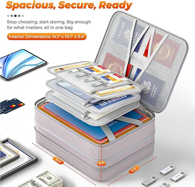 Nacial 5200℉ Fireproof Document Box with Lock, Expandable Document Organizer, Heat Insulated Fireproof Waterproof Box for File Storage, Portable Sturdy Handle for Important Documents Home Travel-DeskLoop Office