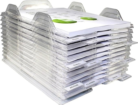 File Organizers - Letter Size, Stackable Trays for Desk - for Office Files, Mail, Documents - 12 Pack, Clear-DeskLoop Office