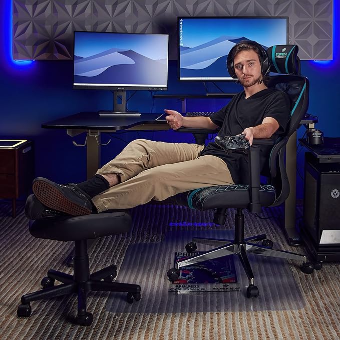 EUREKA ERGONOMIC Multi-Use Stool, Height Adjustable Swivel Rolling Stool Chair W Wheels, Ottoman Footrest for Gaming, Home Office, Black-DeskLoop Office