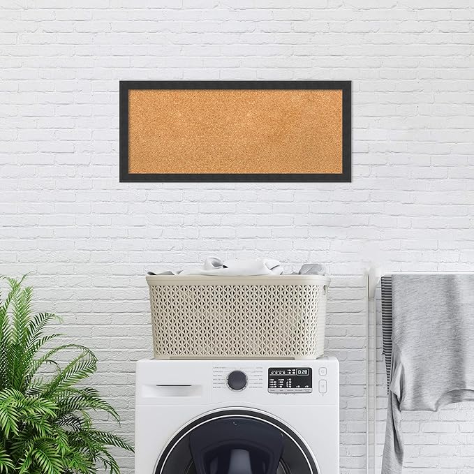 Amanti Art Natural Cork Board for Wall, 14x32 Vision Board with Black Wood Frame, Medium Corkboard Office Decor for Home Organization, Modern Contemporary Corkboard Pinboard to display items for home-DeskLoop Office