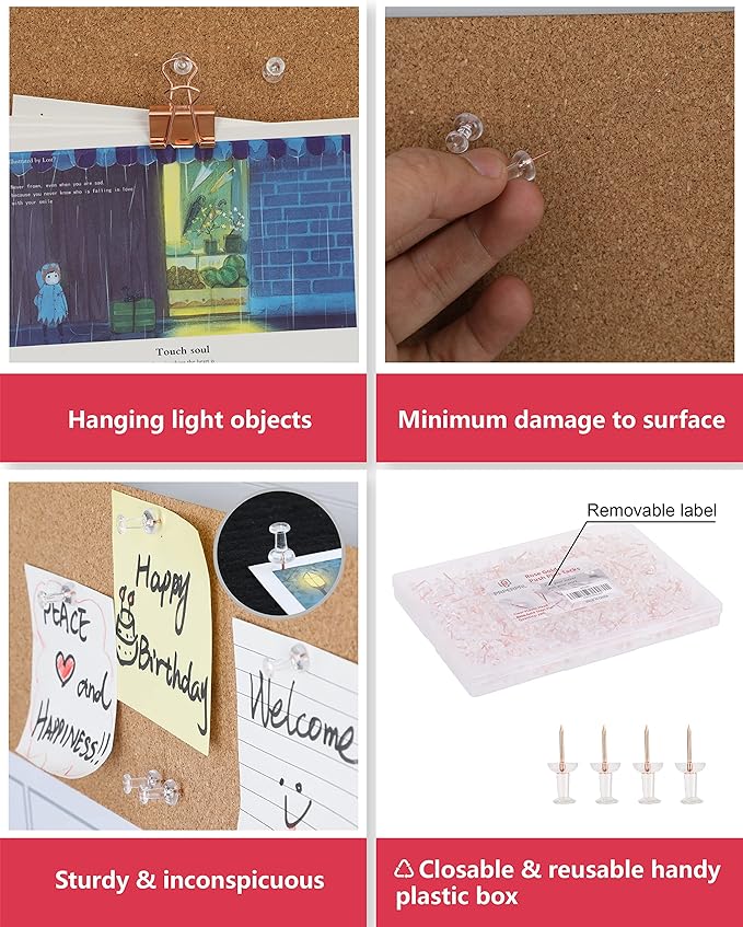 PAPERPAL 280 Rose Gold Push Pins for Cork Board, Clear Thumb Tacks for Wall Hangings, Pushpins for Office School & Personal Use, Standard Size Push Pin Tacks-DeskLoop Office