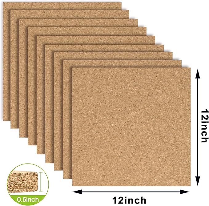 AKTOP Cork Board Bulletin Board 12x12, 1/2" Thick Cork Board Tiles 9 Pack, Small Square Pin Board for Wall, Self Adhesive Corkboards with 120 Push Pin Wood Clips for School, Home & Office-DeskLoop Office