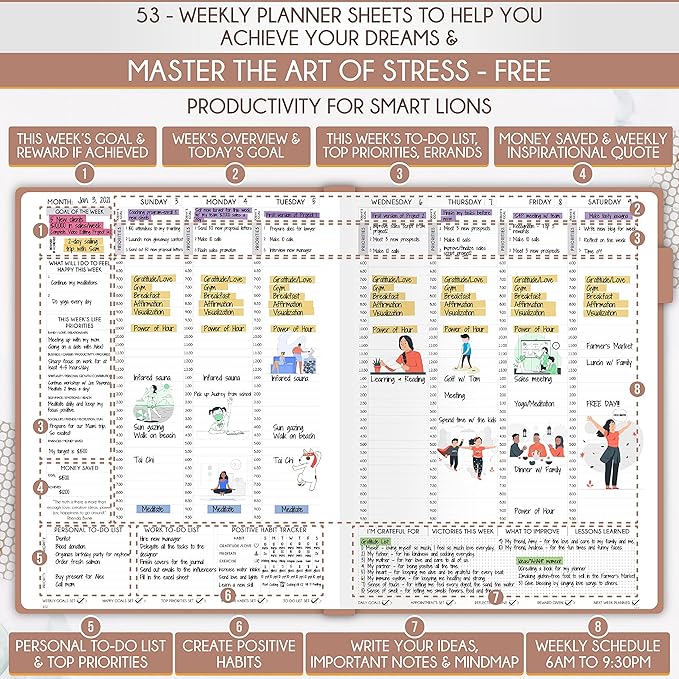 Hourly Planner - Undated Daily, Weekly & Monthly Planner with Budget Section | A 12 Month Journey to Increase Productivity & Happiness | Life Organizer & Gratitude Journal - Vertical Format-DeskLoop Office