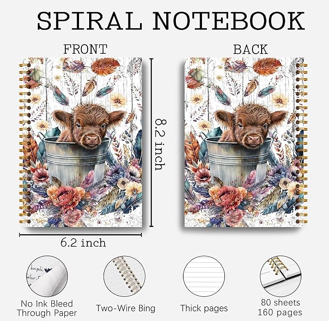 Highland Cow Notebook Journal - 5.5×8.3 Floral Spiral Journal Notebook, Highland Cow Gifts, Cow Gifts for Cow Lovers, Cow Gifts for Women, 164 Pages-DeskLoop Office