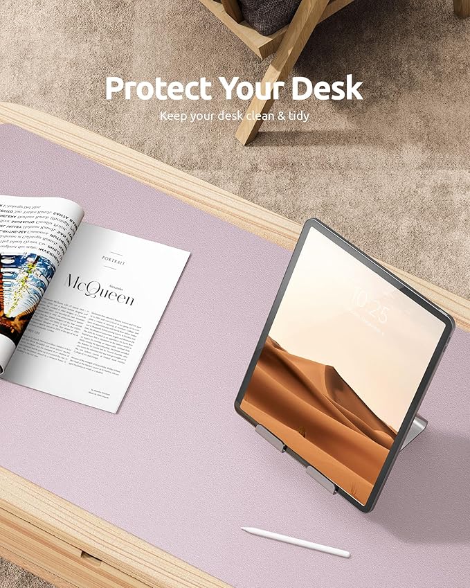 YSAGi Leather Desk Protector, Office Mat, Large Mouse Mat, Non-Slip PU Leather Blotter, Laptop Desk Mat, Waterproof Writing Pad for Office and Home (Grayish Lavender, 31.5" x 15.8")-DeskLoop Office