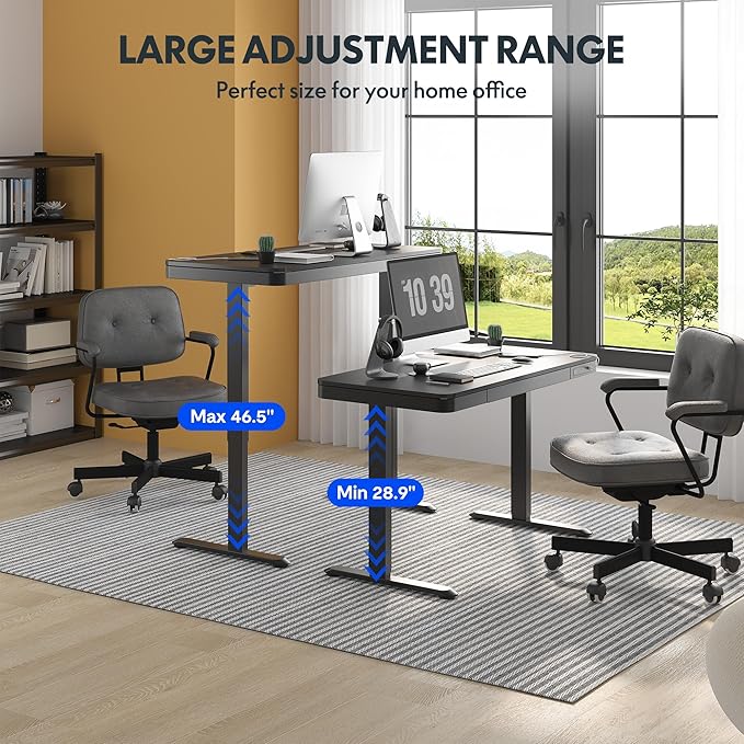 FLEXISPOT Comhar Electric Standing Desk with Drawer Desktop & Adjustable Frame Quick Install w/USB Charge Ports (Black, Wood)-DeskLoop Office
