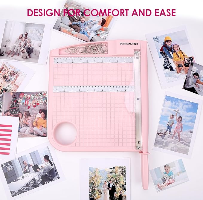 Paper Cutter Trimmer for Office&Crafts, Heavy Duty Guillotine Paper Trimmer with Portable Base Design/Safety Protection and Blade Lock, Paper Cutter 12 Sheets, Cardstock/Laminate (Pink)-DeskLoop Office